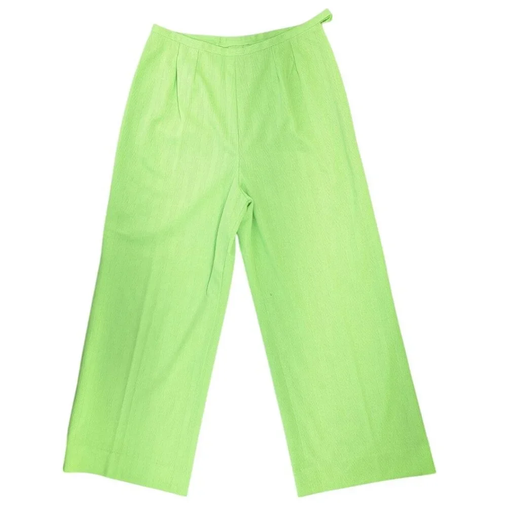 Vintage Handmade Pant Suit Polyester Top Crop Pants Women Large Green 2 Piece - Picture 6 of 16